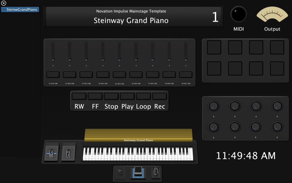 A photo of a Mainstage template for the Novation Impulse